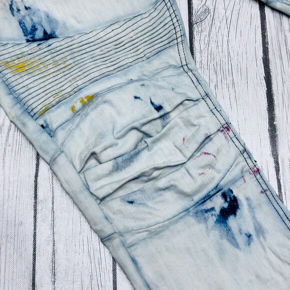 Men’s Balmain Splash Paint Moto Jeans Size 32x30 - Picture 3 of 9
